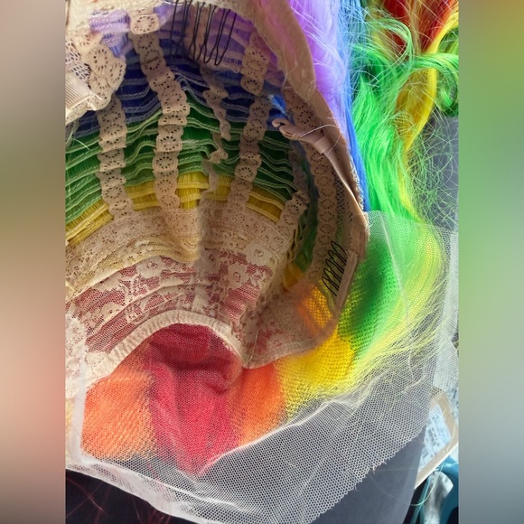 Brand new rainbow synthetic wig. About 13 x 2.5 inch parting space. ~ 24-26 in - Picture 10 of 13